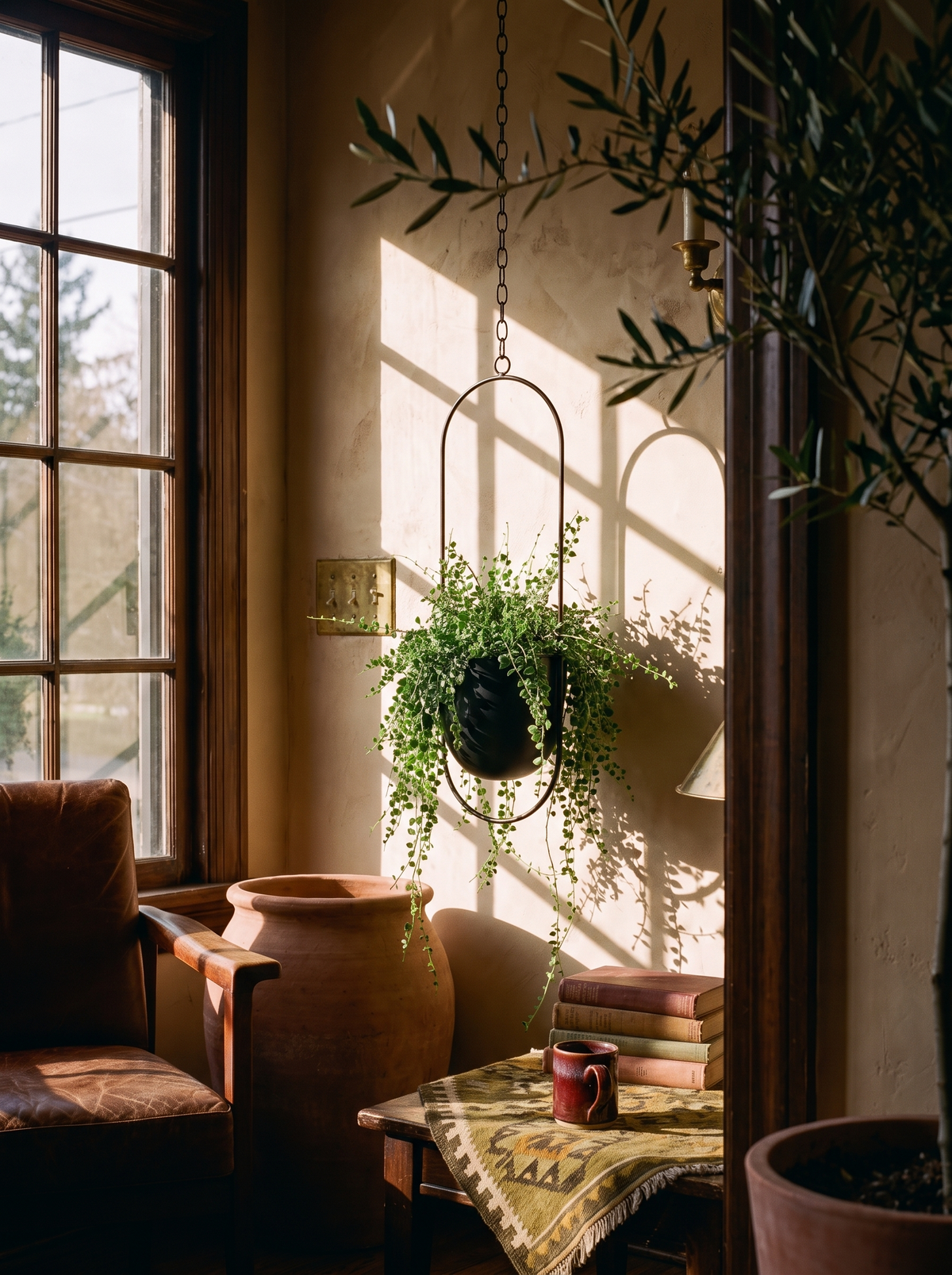 FloraFrame Hanging Planter mounted in a lived in room