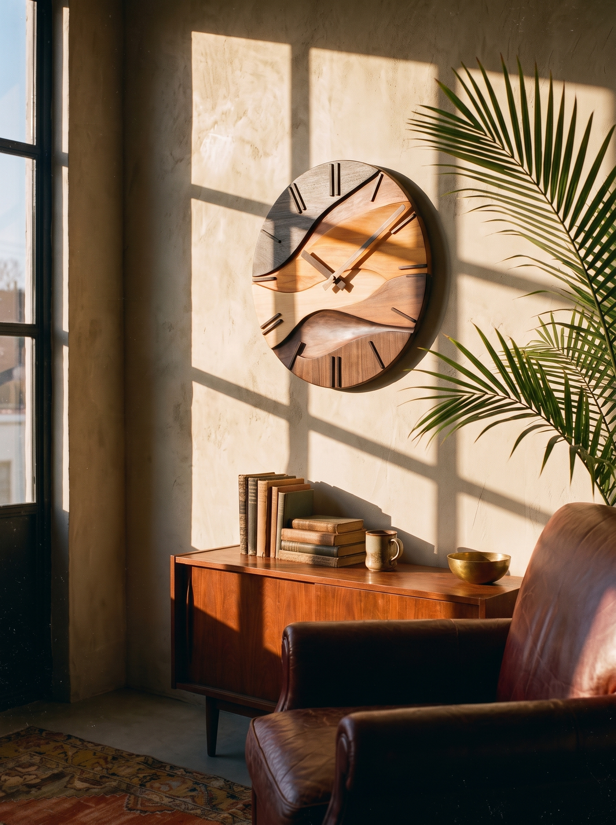 Artistic Round Wall Clock in a quiet corner
