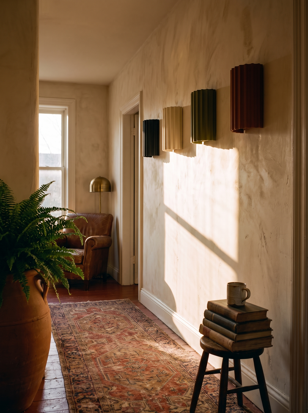 Nordic Modern Resin Wall Lamp in a narrow hallway