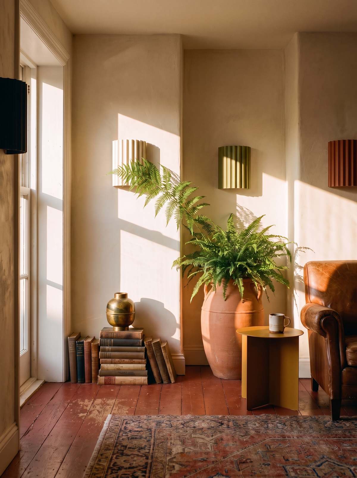 Nordic Modern Resin Wall Lamp washing light up a plaster wall
