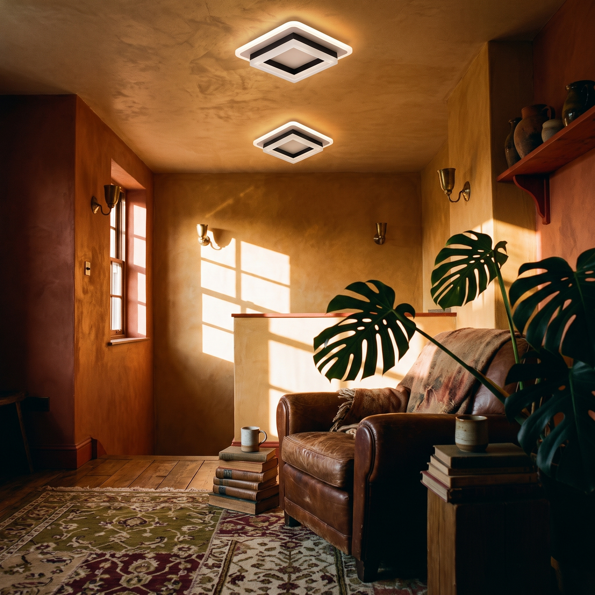 Square LED Ceiling Light in a lived-in interior