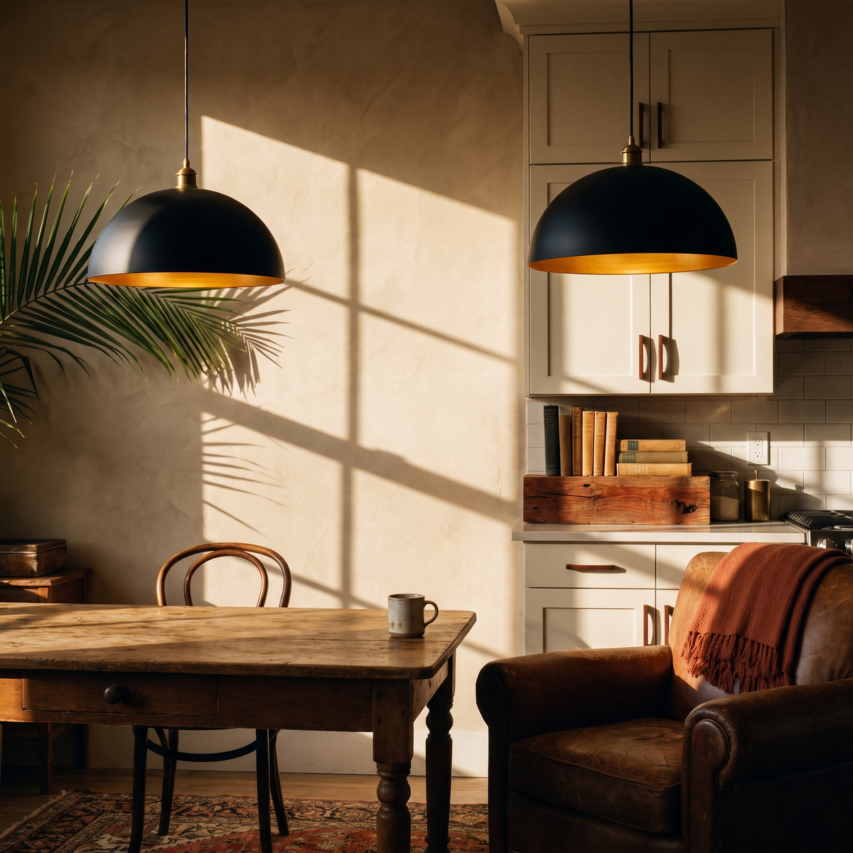 Vintage Industrial Dome Pendant Light in a lived-in interior