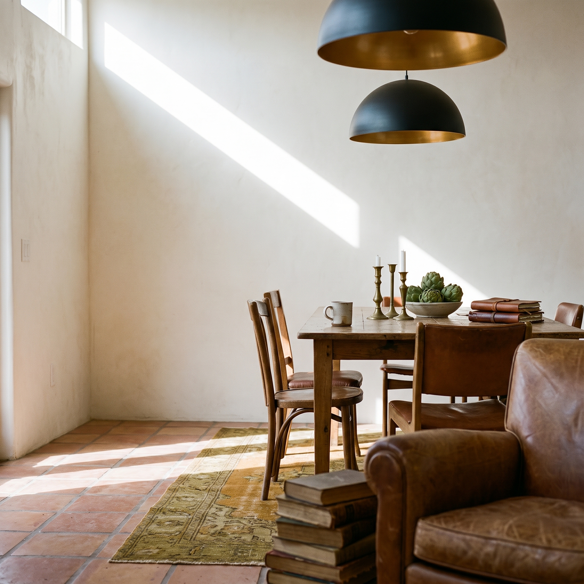 Vintage Industrial Dome Pendant Light detail view in a lived-in interior