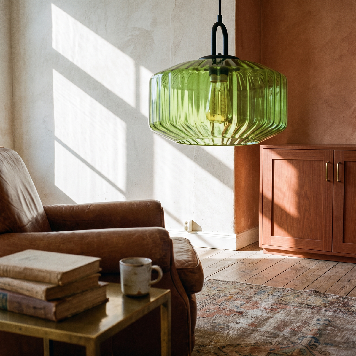 Mireta Glass Pendant Light detail view in a lived-in interior