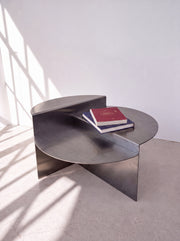 Sana Round Steel Coffee Table — round steel coffee table, in a darkened steel finish