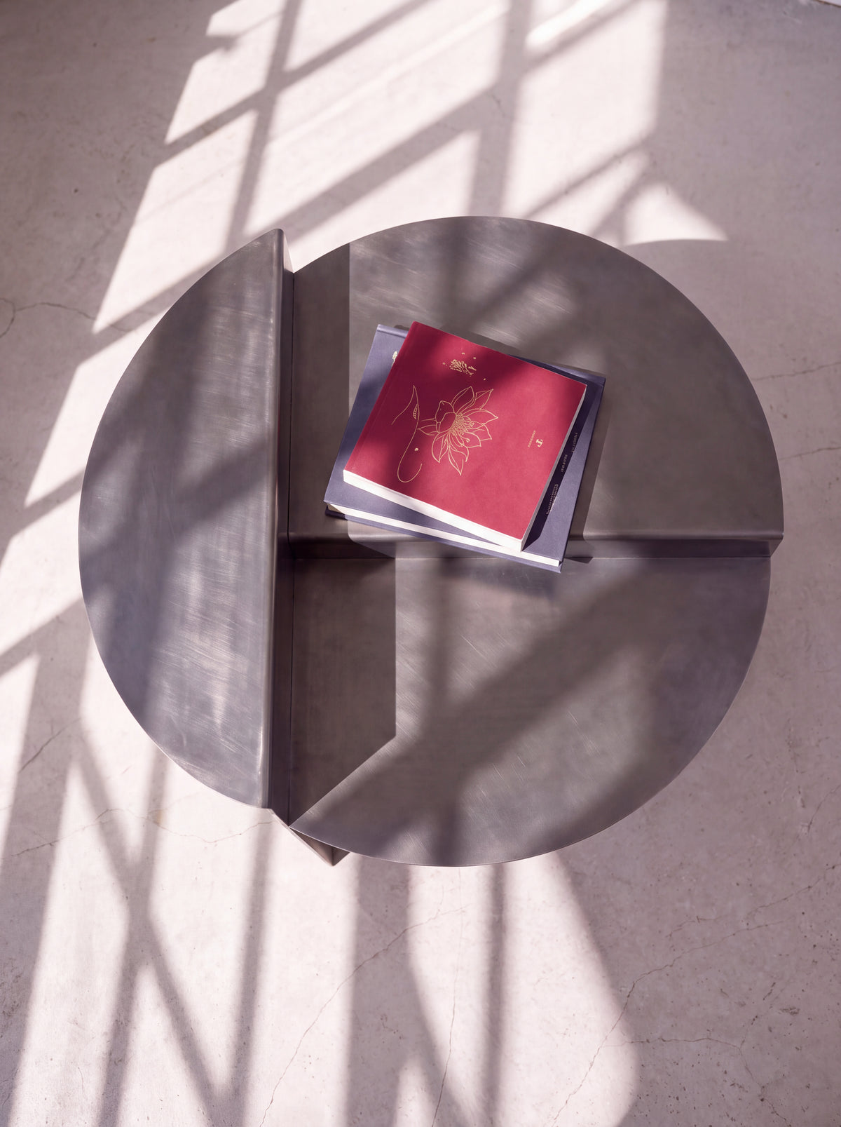 Sana Round Steel Coffee Table — round steel coffee table, viewed from above